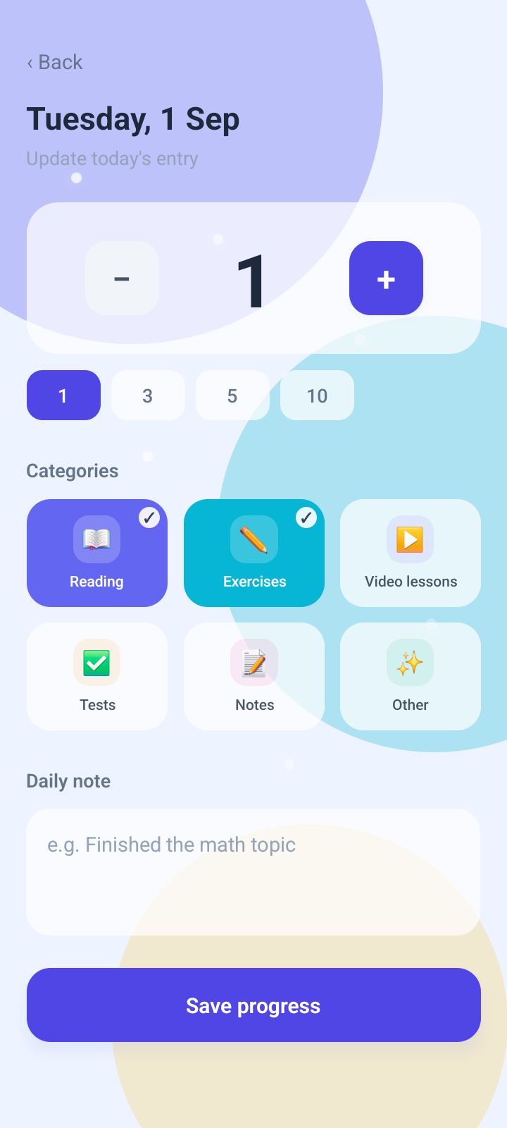 Bright Learner entry screen