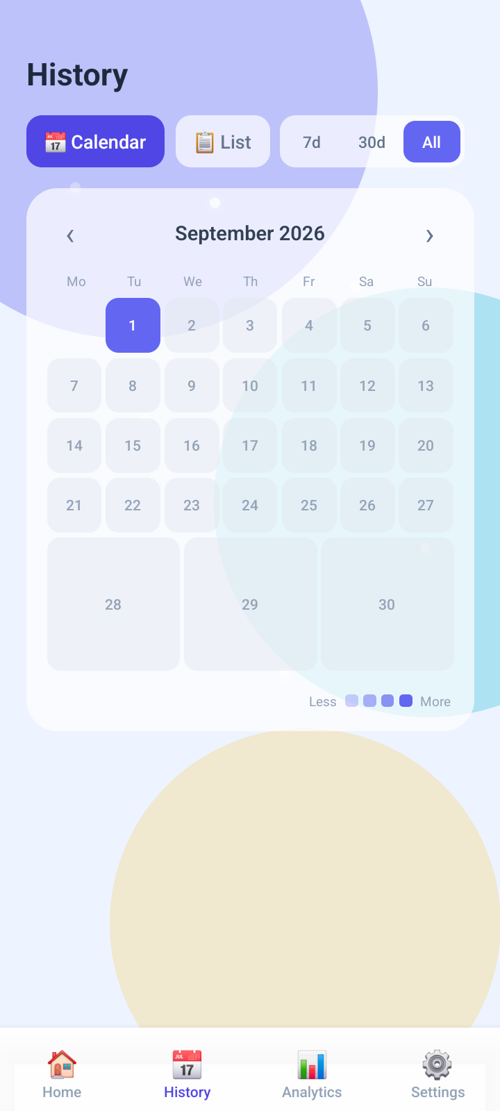 Bright Learner history screen