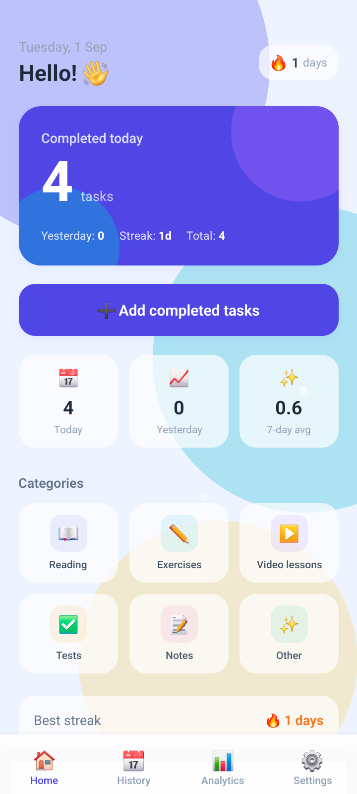 Bright Learner home screen